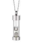 stainless steel hourglass pendant with white diamond dust