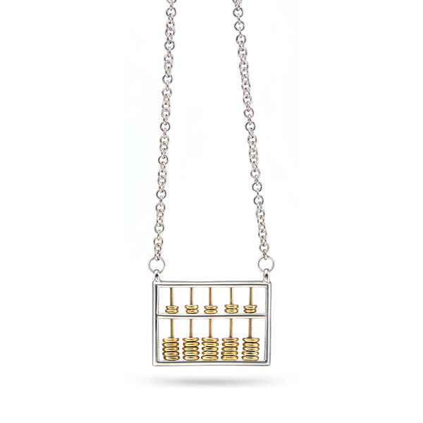 Abacus Necklace, Sterling Silver with Brass Accents