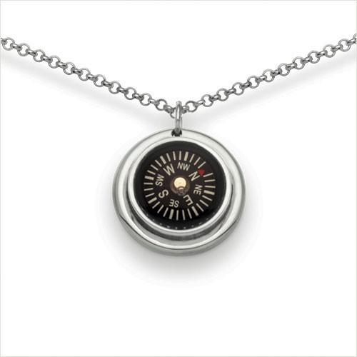 Compass Necklace well set in sterling silver. 14mm compass on 24" or 30" chain.