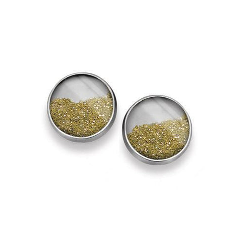 Diamond dust earrings, 12mm post. Diamonds float loosely behind a mineral quartz crystal.