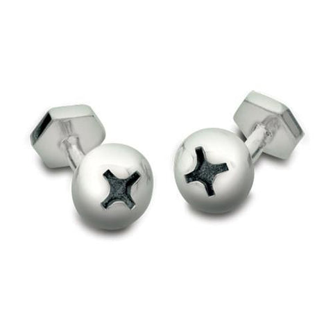 Nut and Bolt Cufflinks in solid sterling silver. One piece and easy to use.
