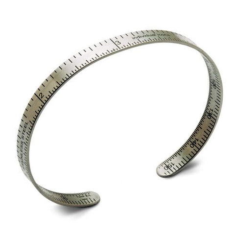 Ruler bracelet, stainless steel, 1/4" wide with inches on the outside.